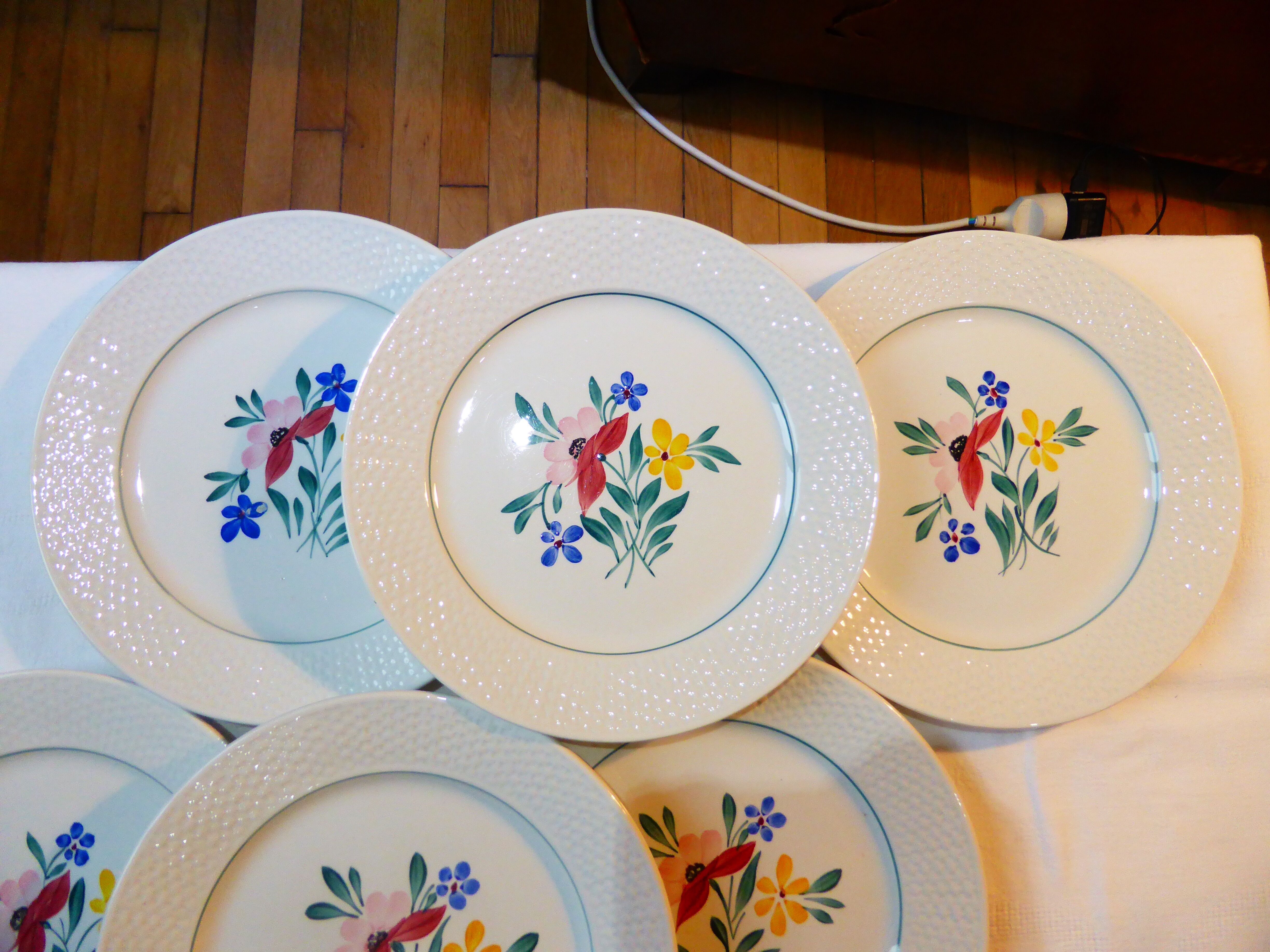 Set of 6 flat plates of Digoin Sarreguemines model Fabiola