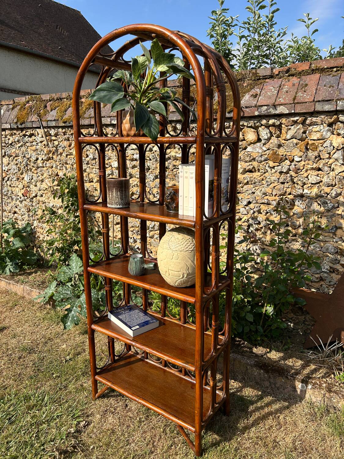 Vintage rattan shelf 1970