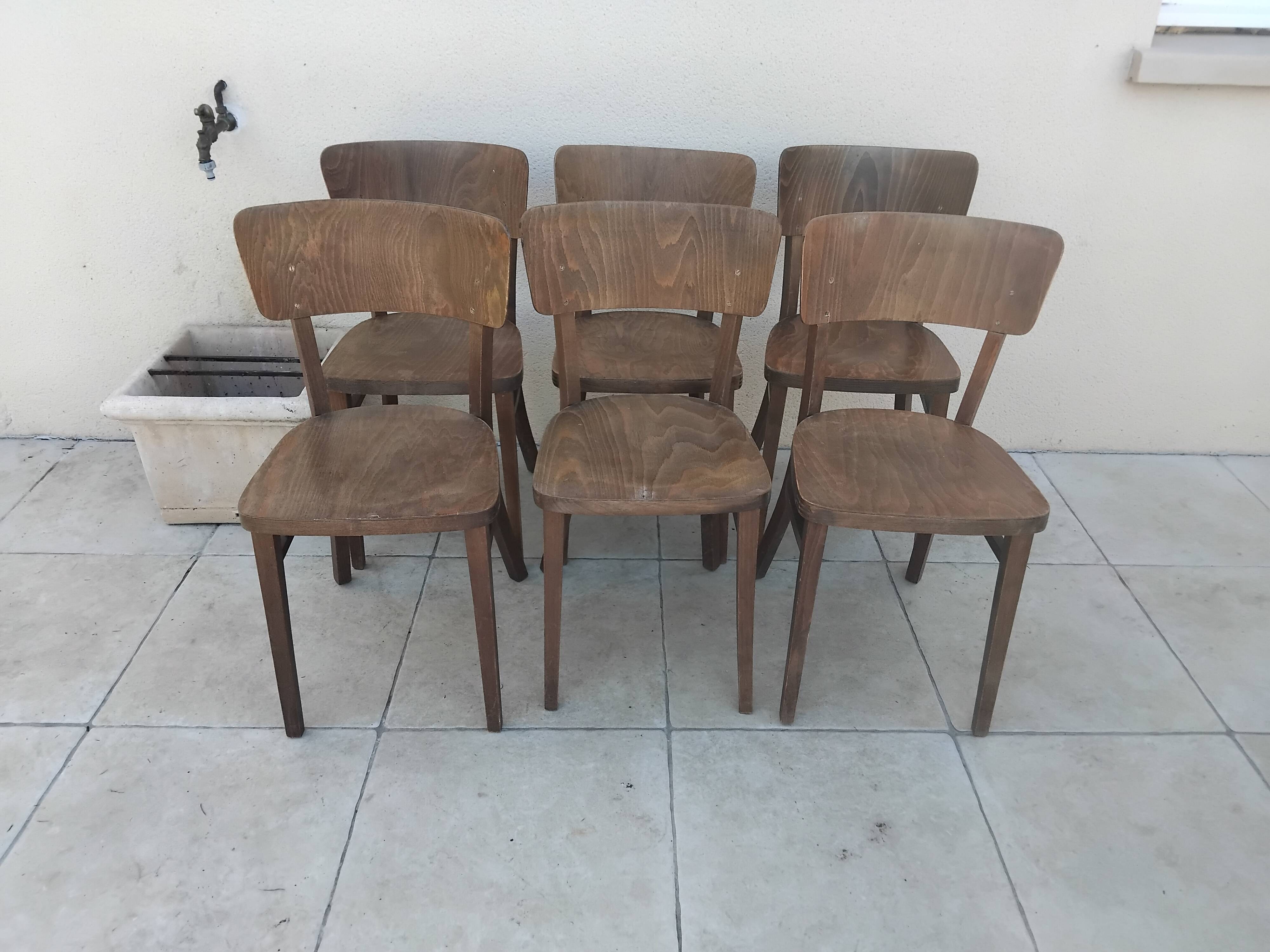 6 chaises bistrot thonet czechoslovakia vintage année 50