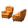 Pair of leather and wood armchairs 1950s vintage modernism