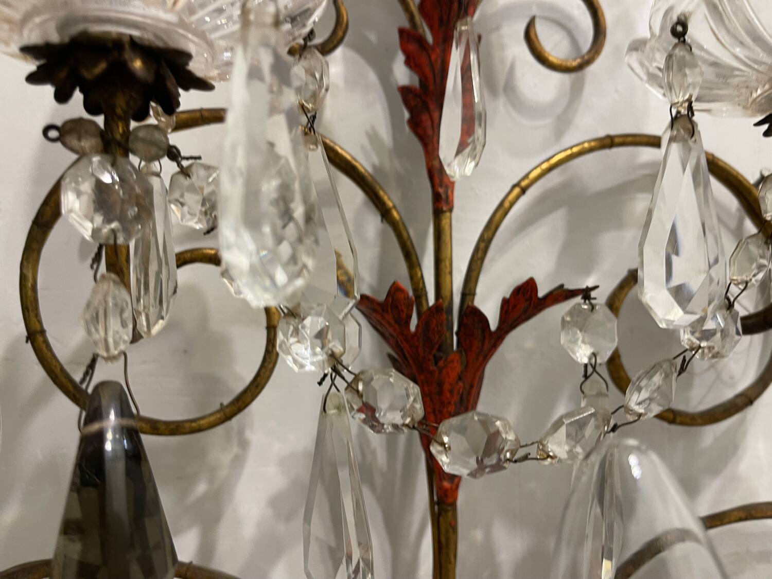 Lot de 2 appliques florentines en cristal Tole des années 1950