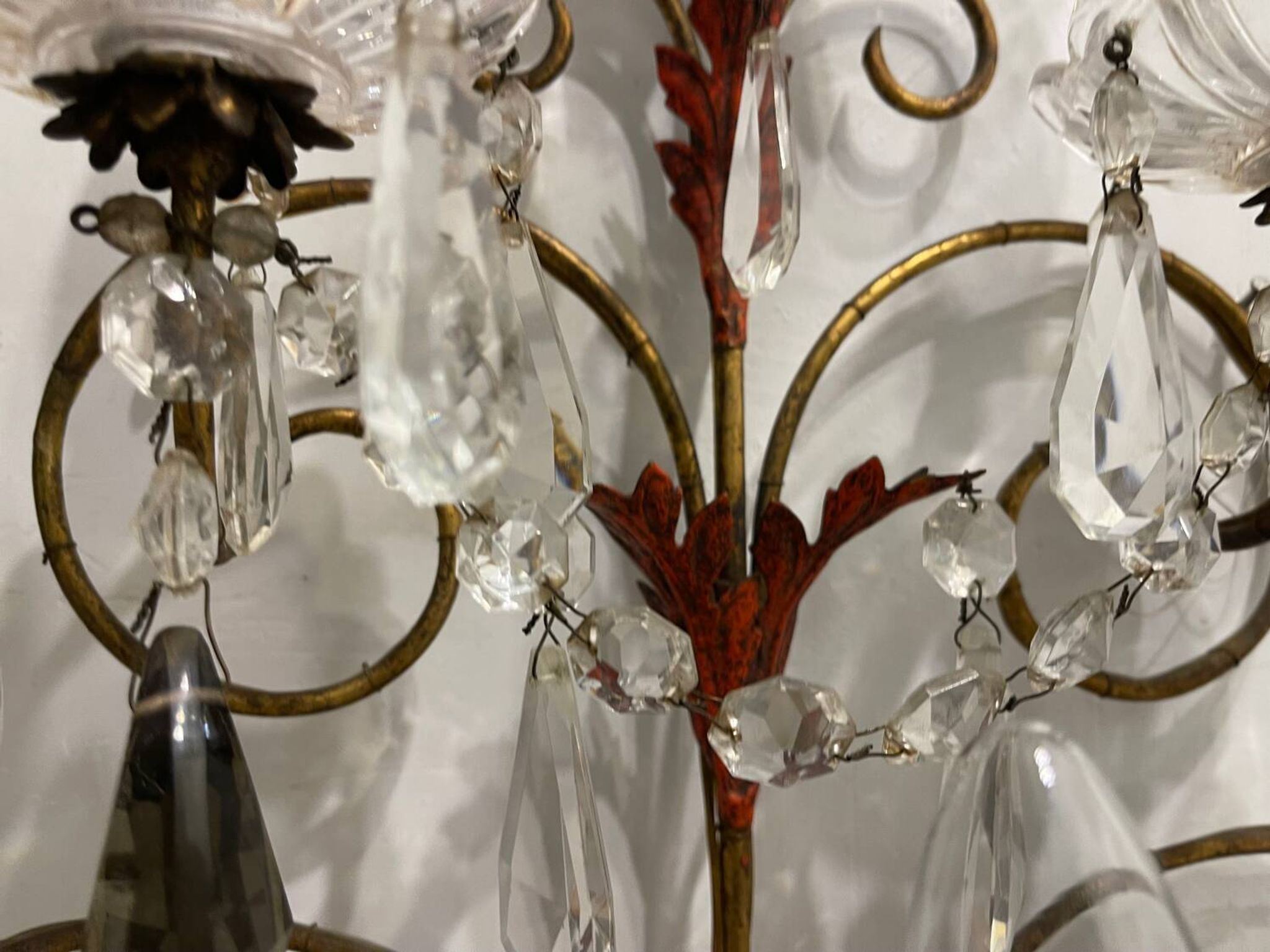 Florentine Tole Crystal Sconces Set of 2 1950’s