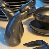 Ceramony Vallauris tableware set in matt black earthenware 1950 - 38 pieces