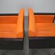 Pair of BOX 740 armchairs by Pedrali, Italy, Wenge Wood and Orange Fabric.