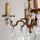 Vintage french brass 4 light chandelier assorted faceted crystal 4007