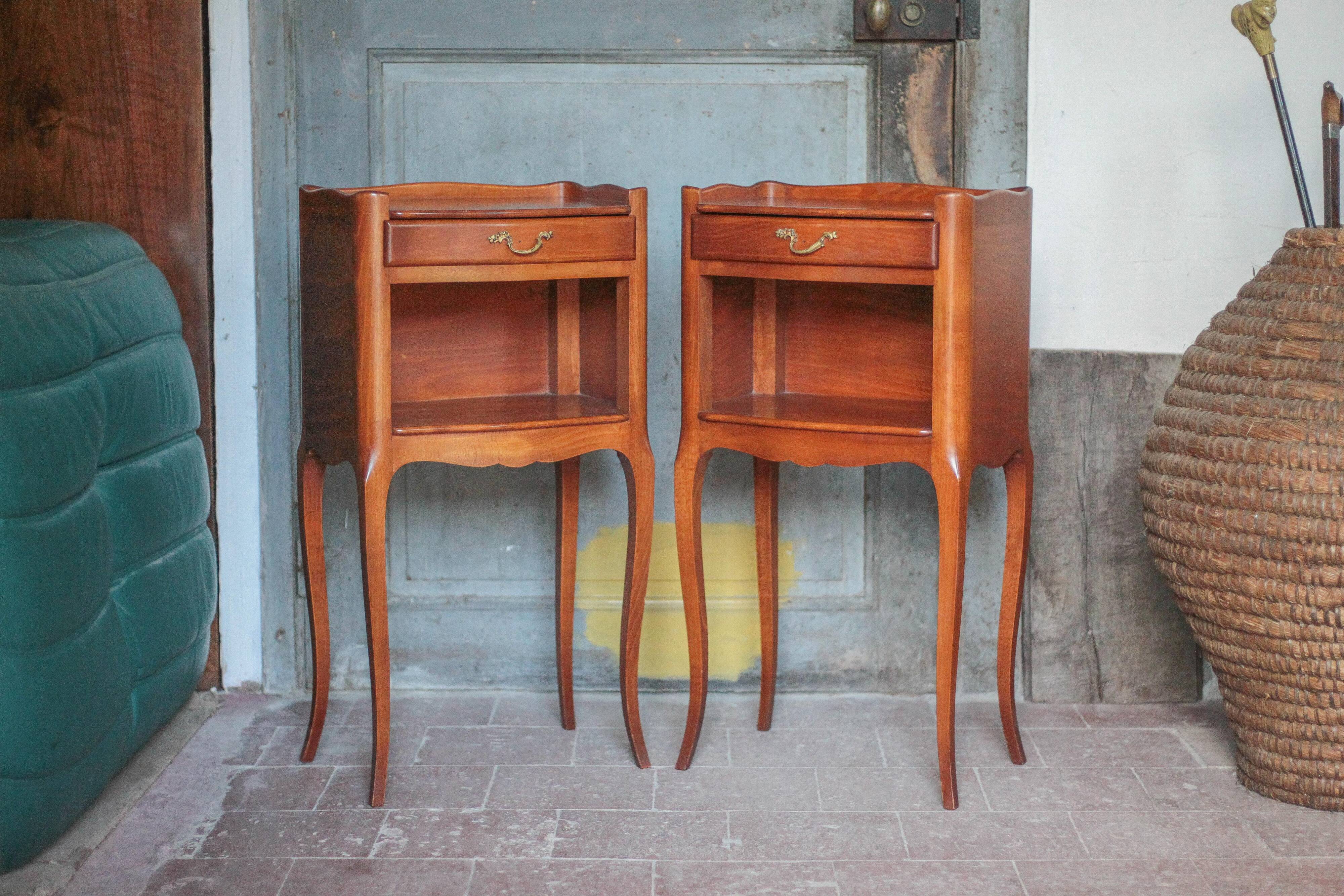 Pair of wooden bedside tables, vintage bedside table, side table.