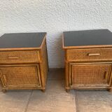 Pair of rattan bedside tables