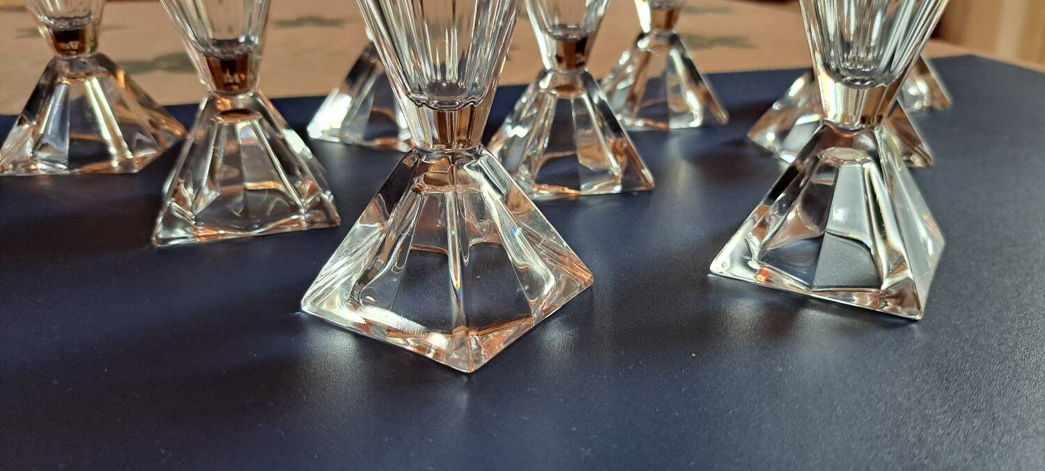 9 crystal d'arques wine glasses pyramid model designer Jacques Durand 80s