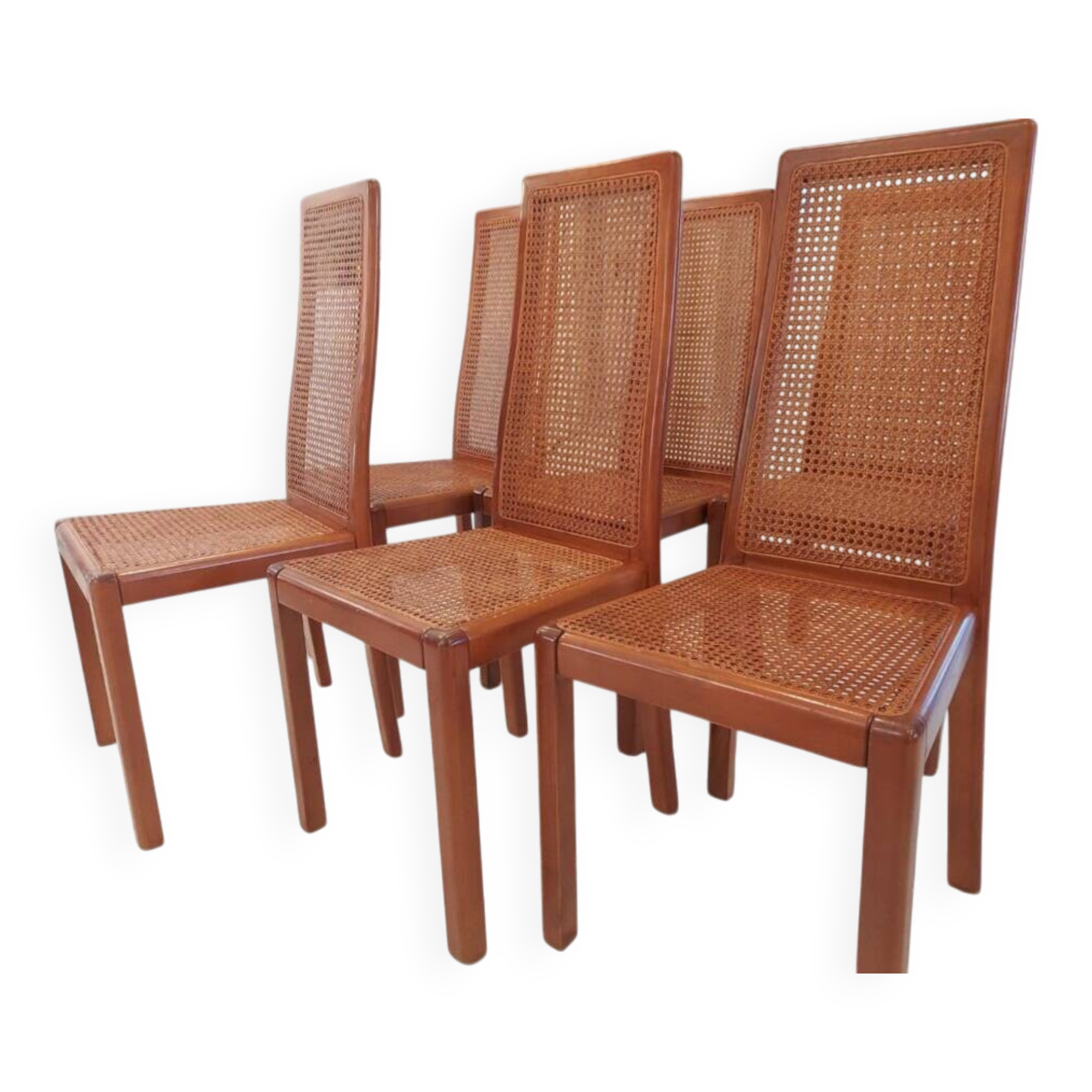 Set of 6 cane chairs, vintage Italian design, 1970s