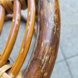Curved bamboo and rattan stool, 1960