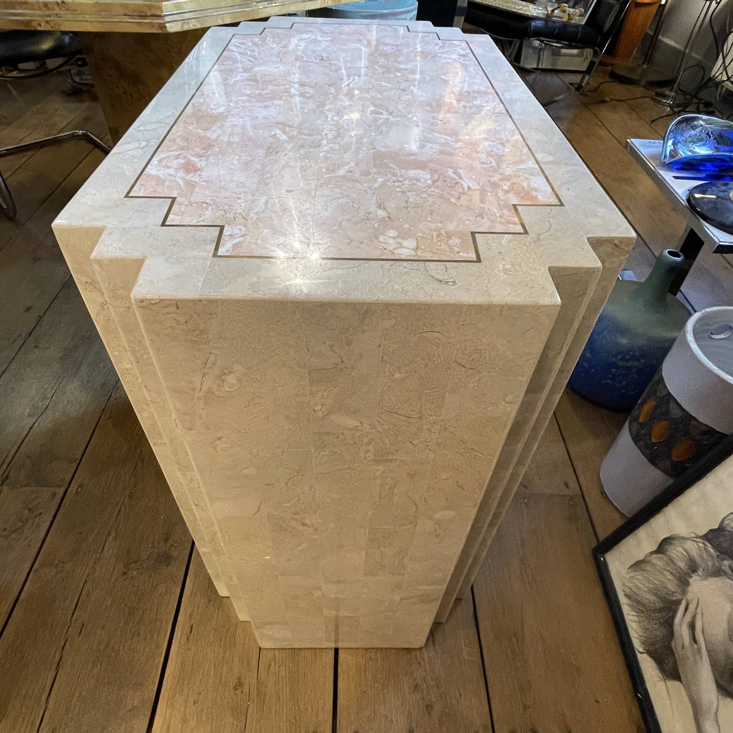Double-sided dresser Design, travertine & brass threads, ca 1960