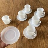 Espresso coffee cup service, Nestlé promotional items, in white glass.