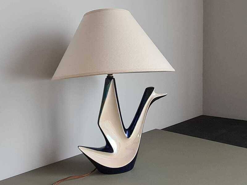 Vintage ceramic table lamp – mid-century sculptural lamp – modern Art Deco lighting – designer style statement lamp – French design