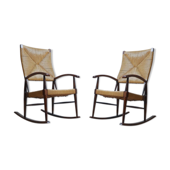 A pair of mid-century rocking-chairs
