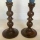Pair of old candlesticks wood candles dummy blue wood
