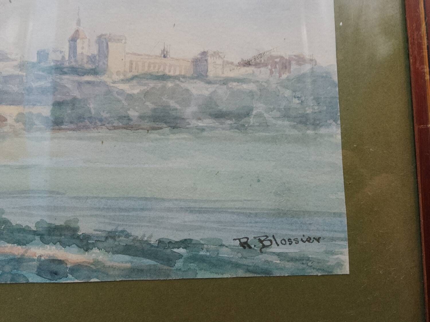 Watercolor painting signed r. blossier avignon the benezet bridge framed