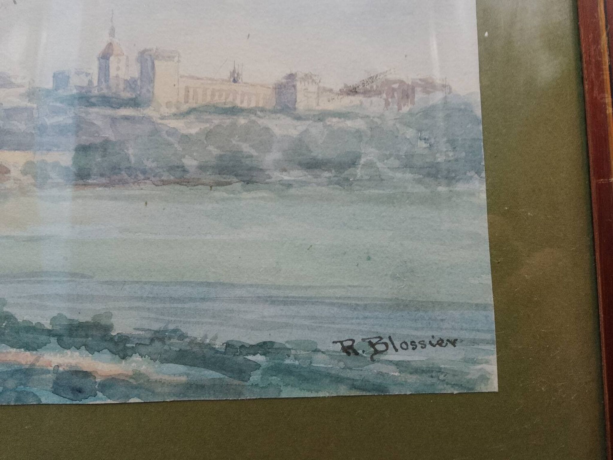 Tableau peinture aquarelle signé r. blossier avignon le pont benezet encadré