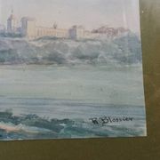 Tableau peinture aquarelle signé r. blossier avignon le pont benezet encadré