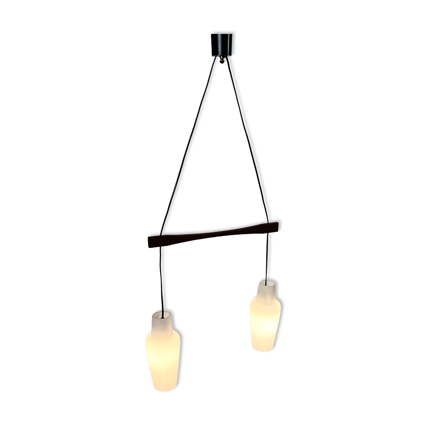 Danish Teak and White Glass Hanging Lamp, 1950s