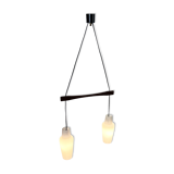 Danish Teak and White Glass Hanging Lamp, 1950s