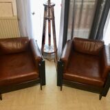 Fauteuil en cuir et palissandre Sergio Asti