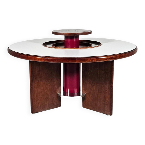 Table de salle à manger en noyer, stratifié et acier par Silvio Coppola pour Bernini, Italie