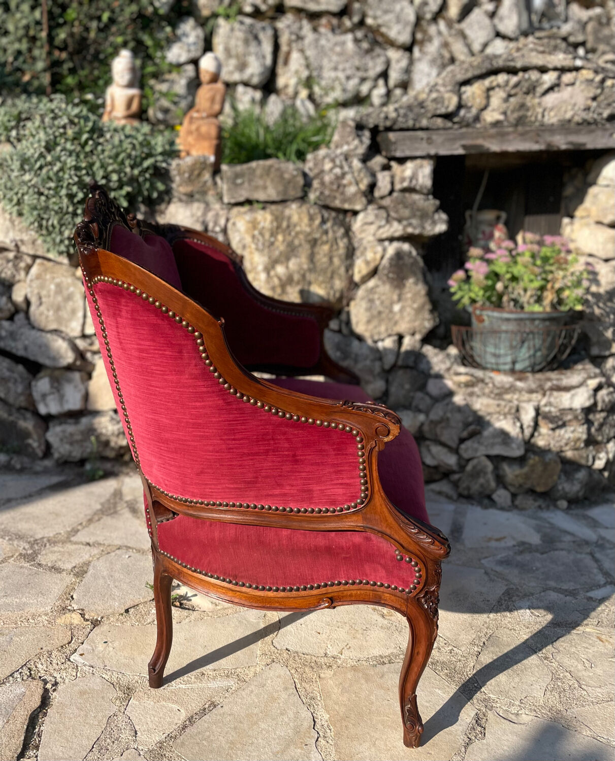 Louis XV style bench in Walnut, 19th century period