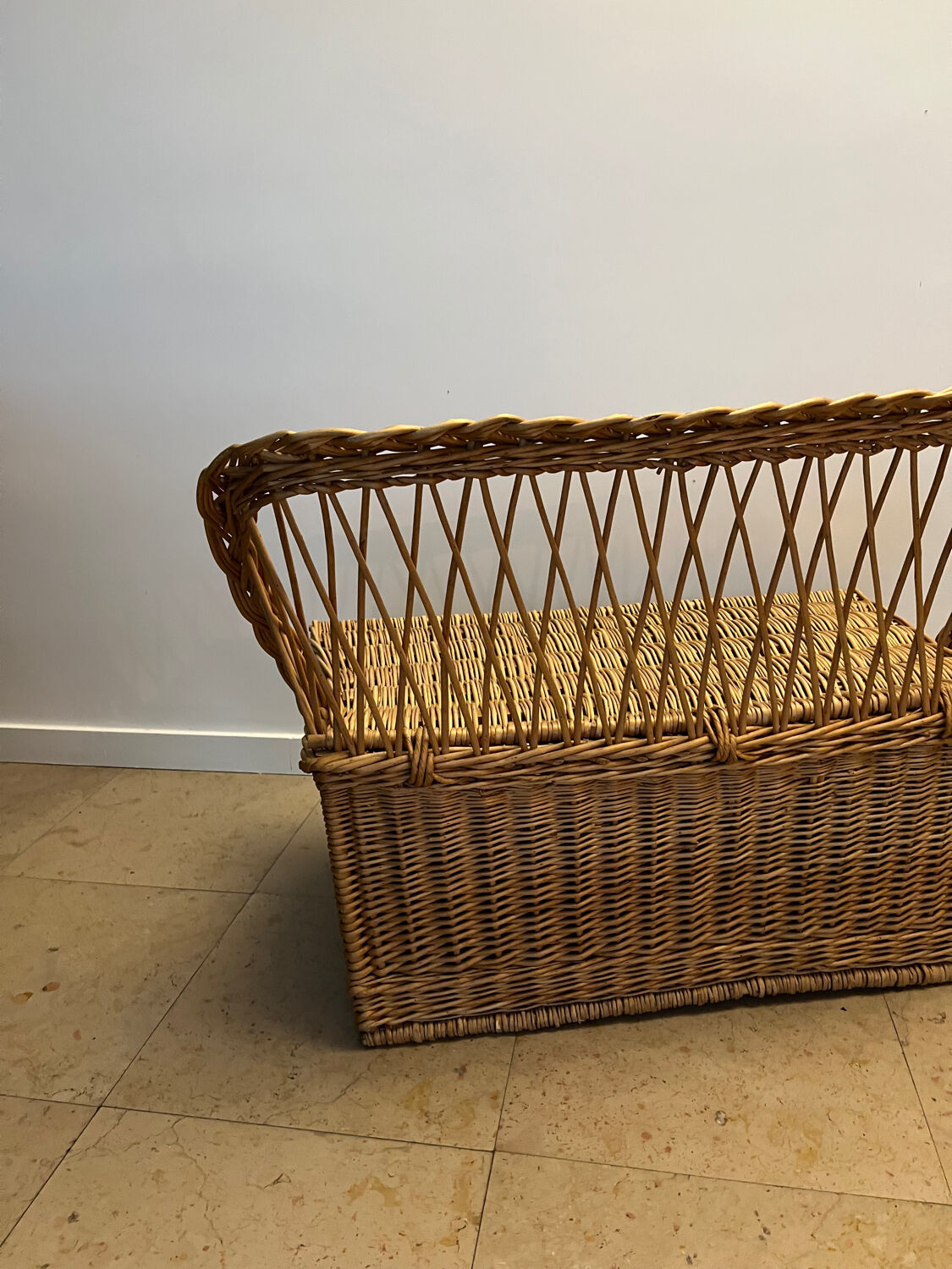 Vintage rattan wicker chest bench