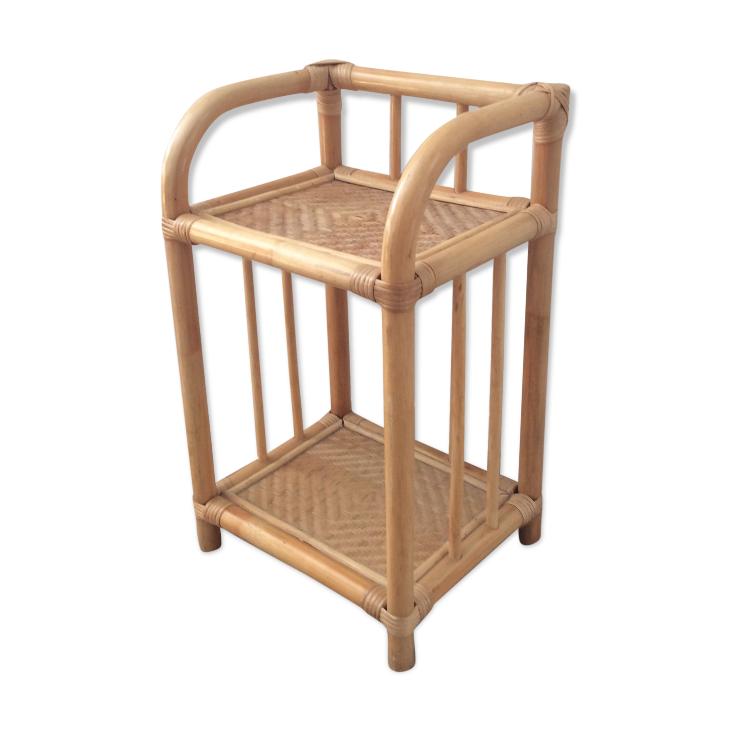 70s bamboo rattan side table