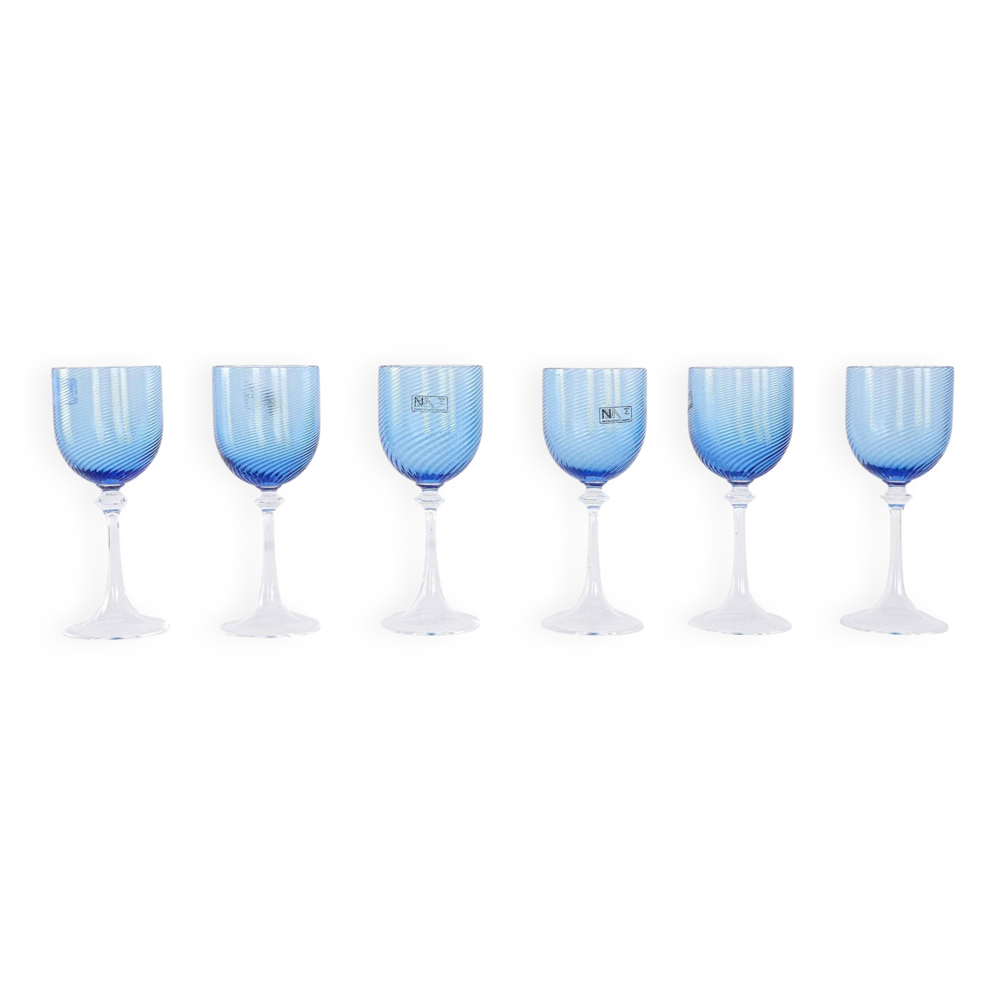 Set of blue glasses, Murano glass, Italian design, 1970s, made in Italy