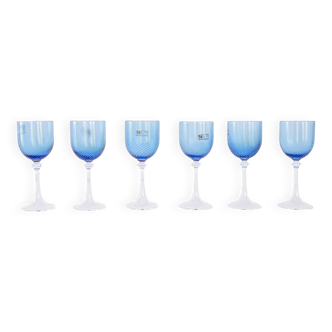 Set of blue glasses, Murano glass, Italian design, 1970s, made in Italy