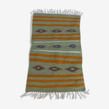 Tapis vert kilim multicolore fait main en pure laine 65x105cm