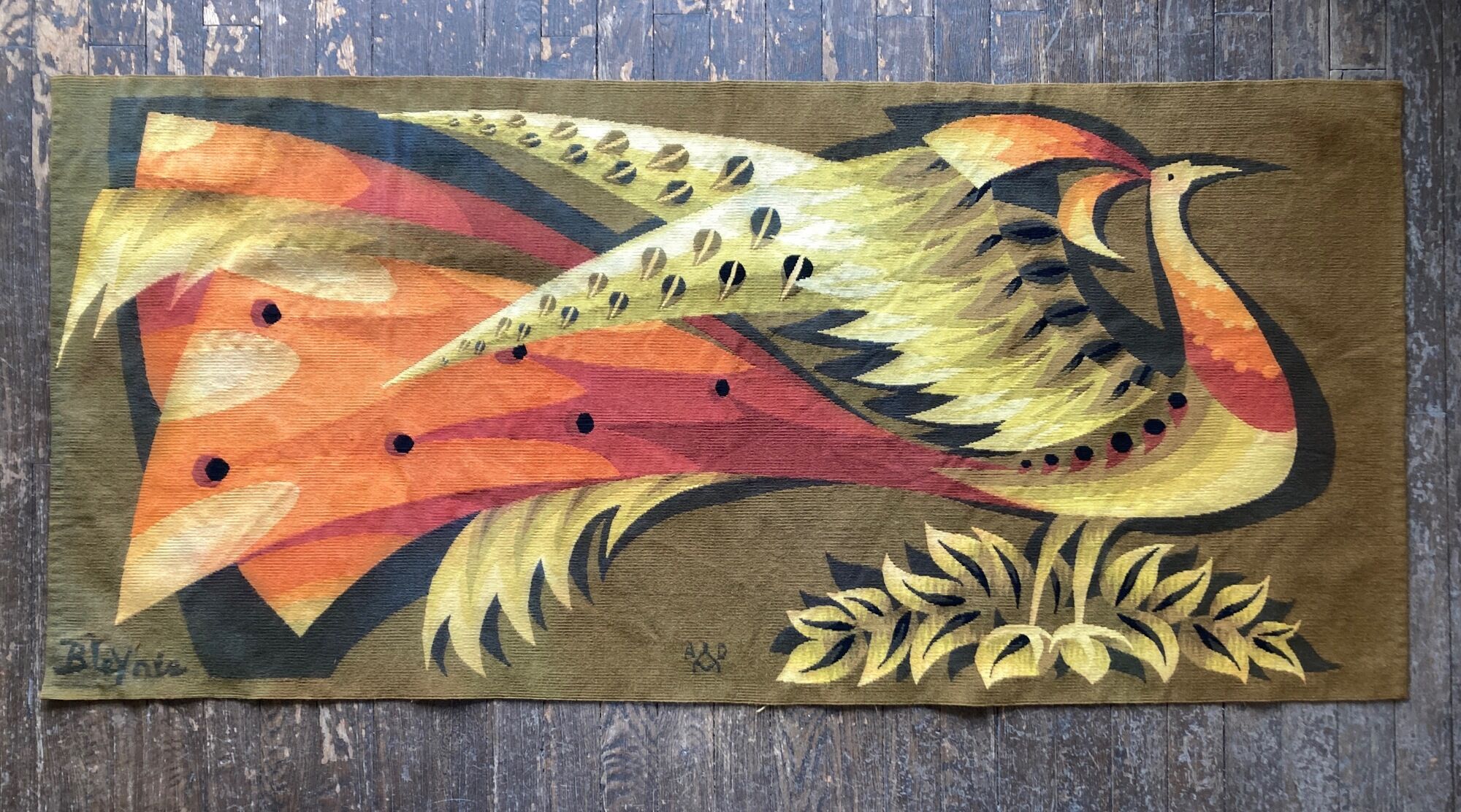 Aubusson tapestry Bleynie midcentury Atelier Andraud 6/6