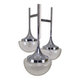 Italian 3-Light Cascade Chandelier in Chrome and Hand-Blown Pulegoso Glass