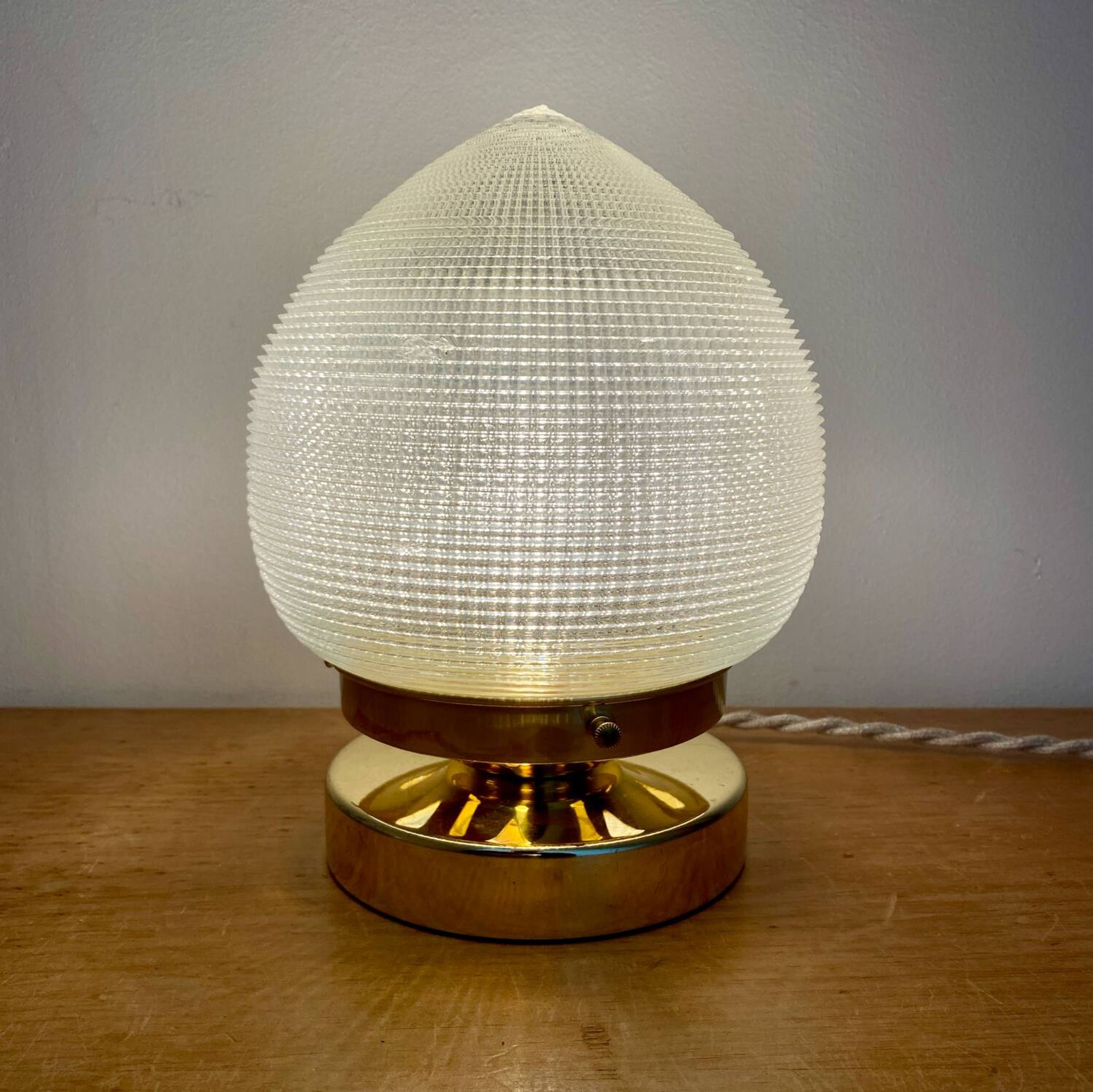 Vintage globe table lamp in holophane glass
