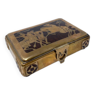 Brass and exotic wood playing card box