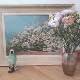Vintage still life painting with daisies