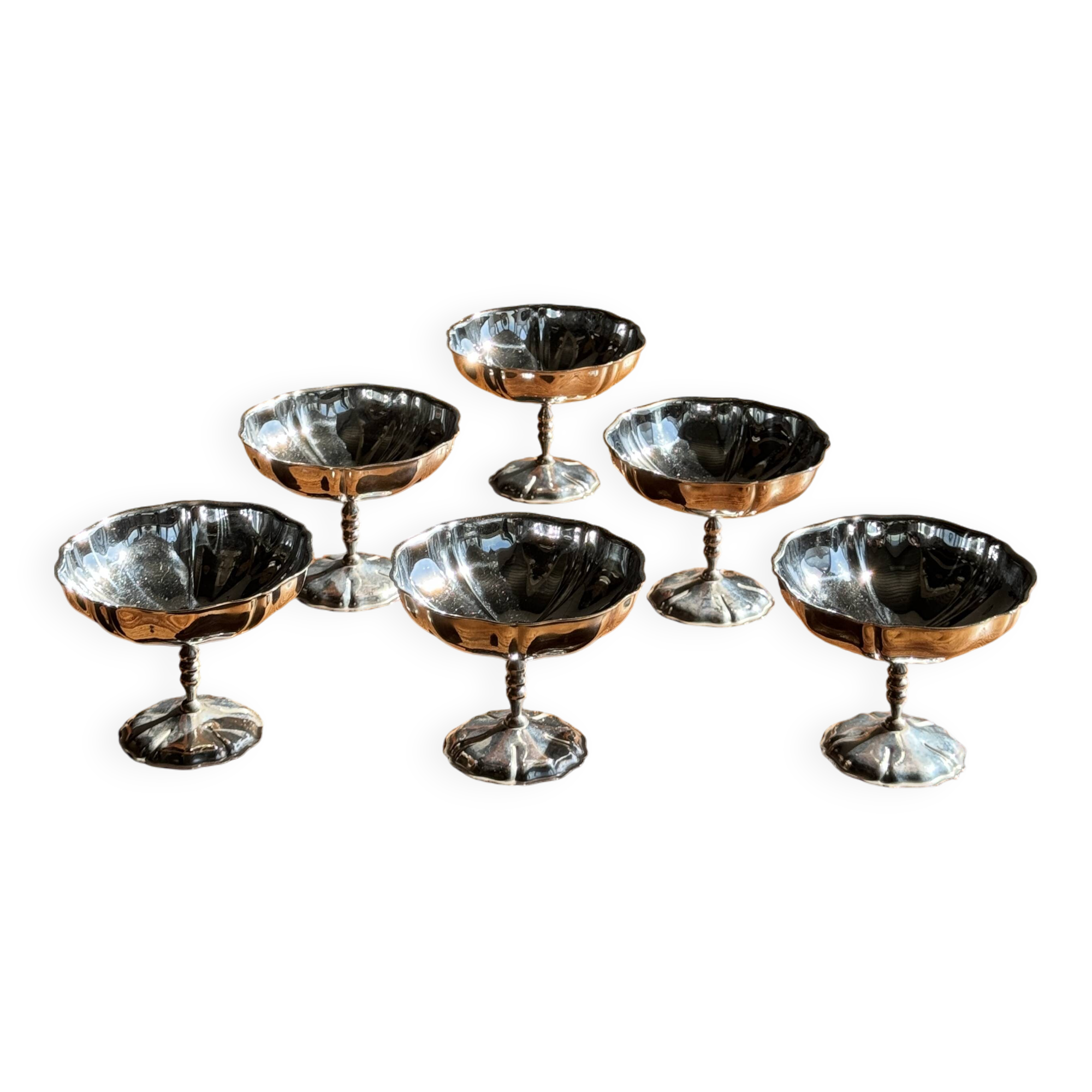 Set of 6 metal ice cream cups on flower-shaped feet