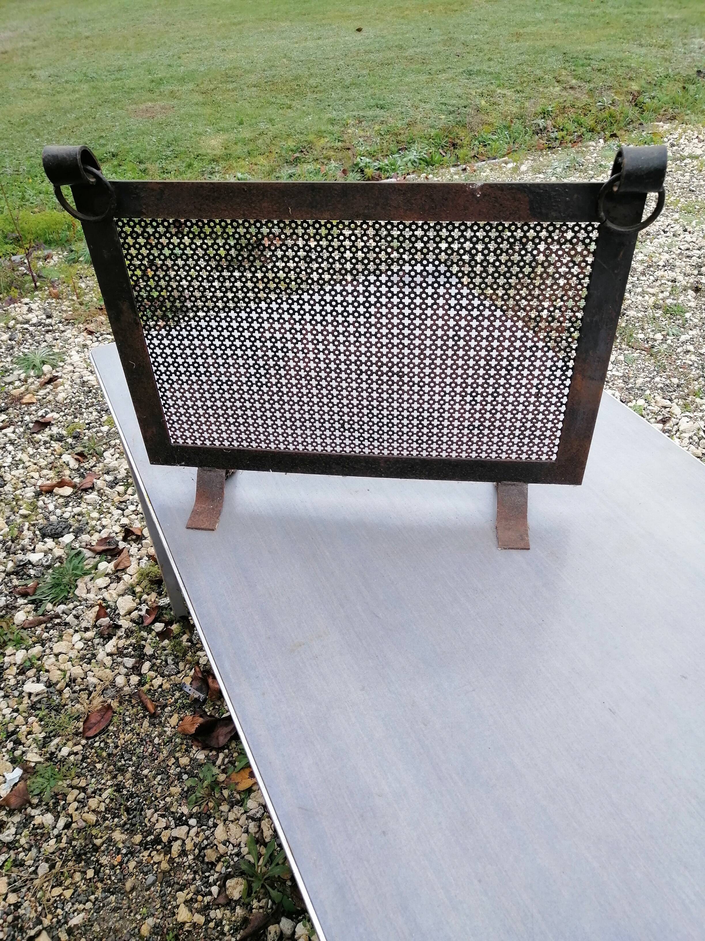Fire screen vintage forged iron fireplace screen