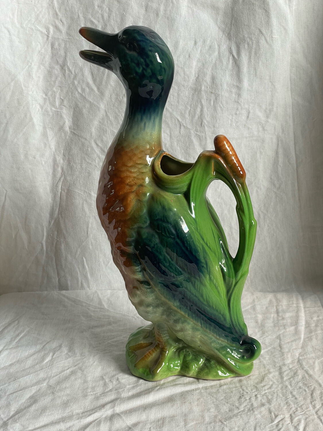 Majolica pitcher Mallard duck, circa 1900s