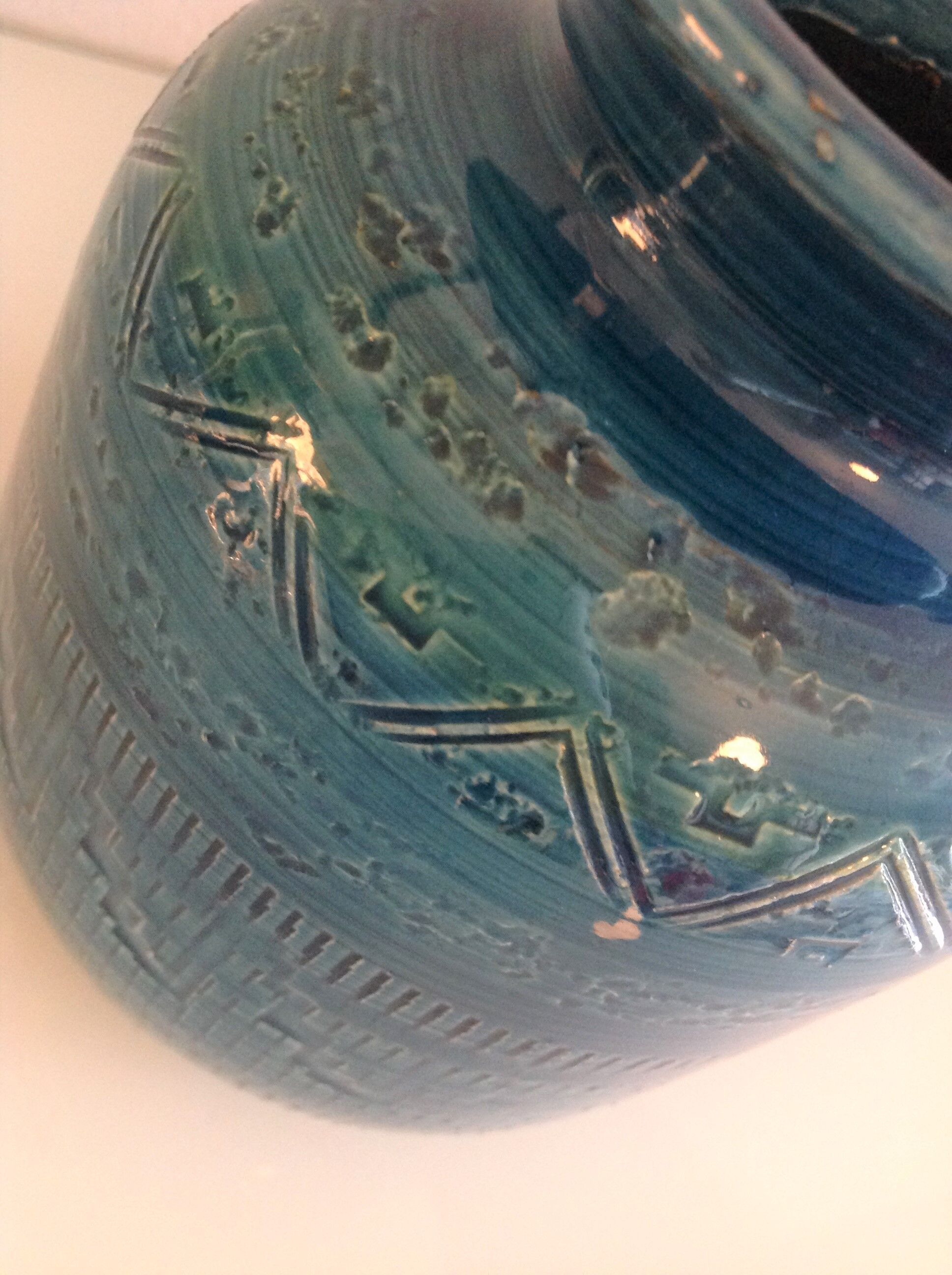 Blue / vintage ceramic ball vase 70s