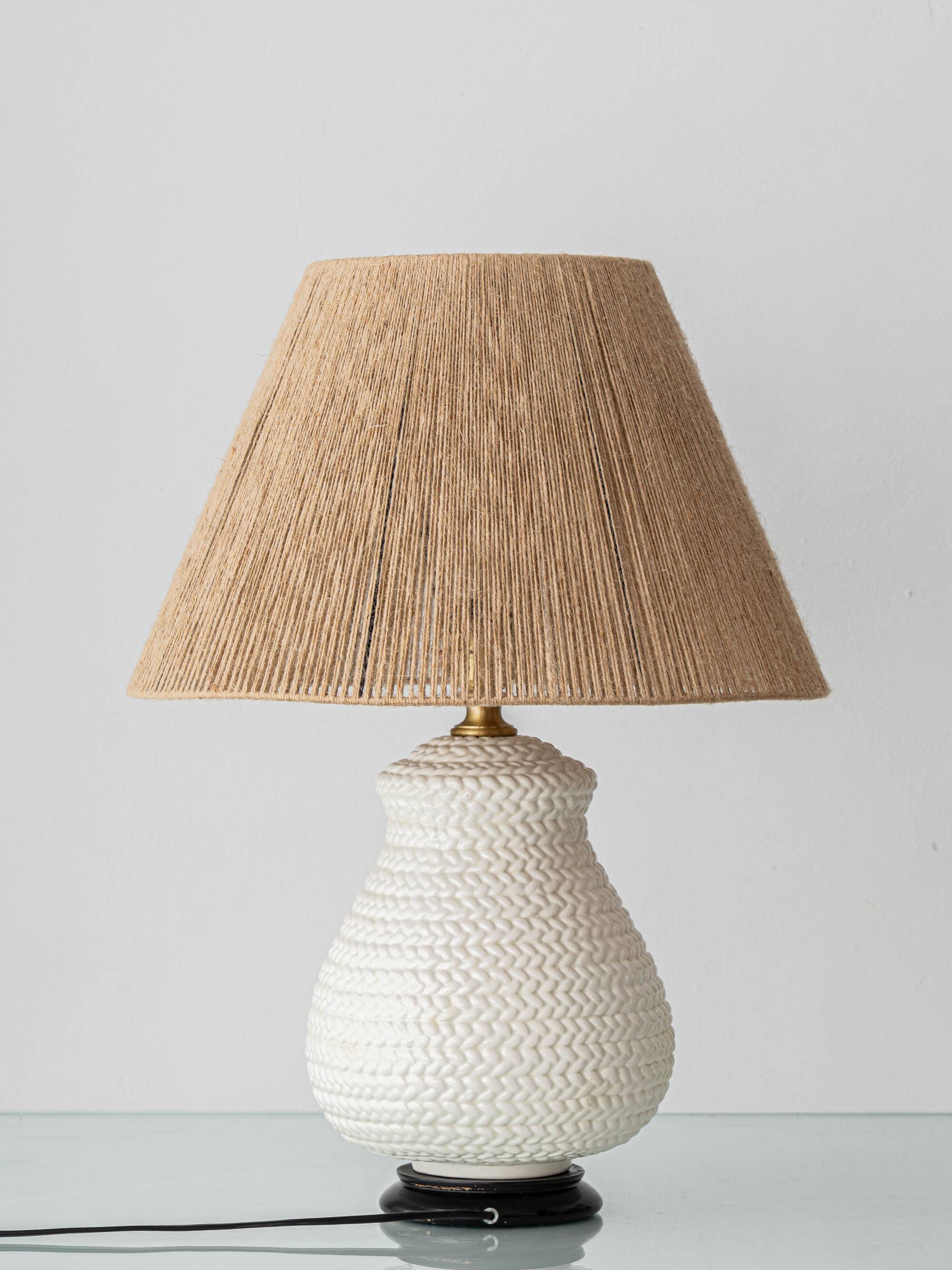 Coastal Table Lamp in Faux Wicker, Manises, Spain, 1960s, New Jute Shade