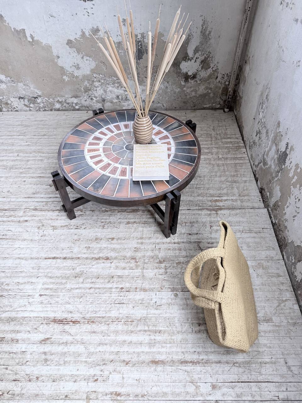 Round coffee table Roger Capron herbarium terracotta