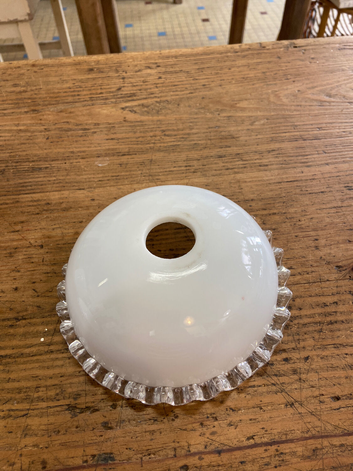 Pair of white glass pendant lights