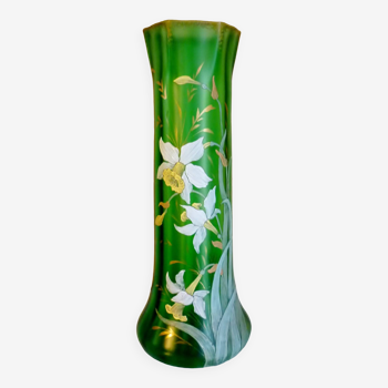 Vase aux jonquilles en verre soufflé, émaillé, doré, ateliers Legras Montjoye, art nouveau