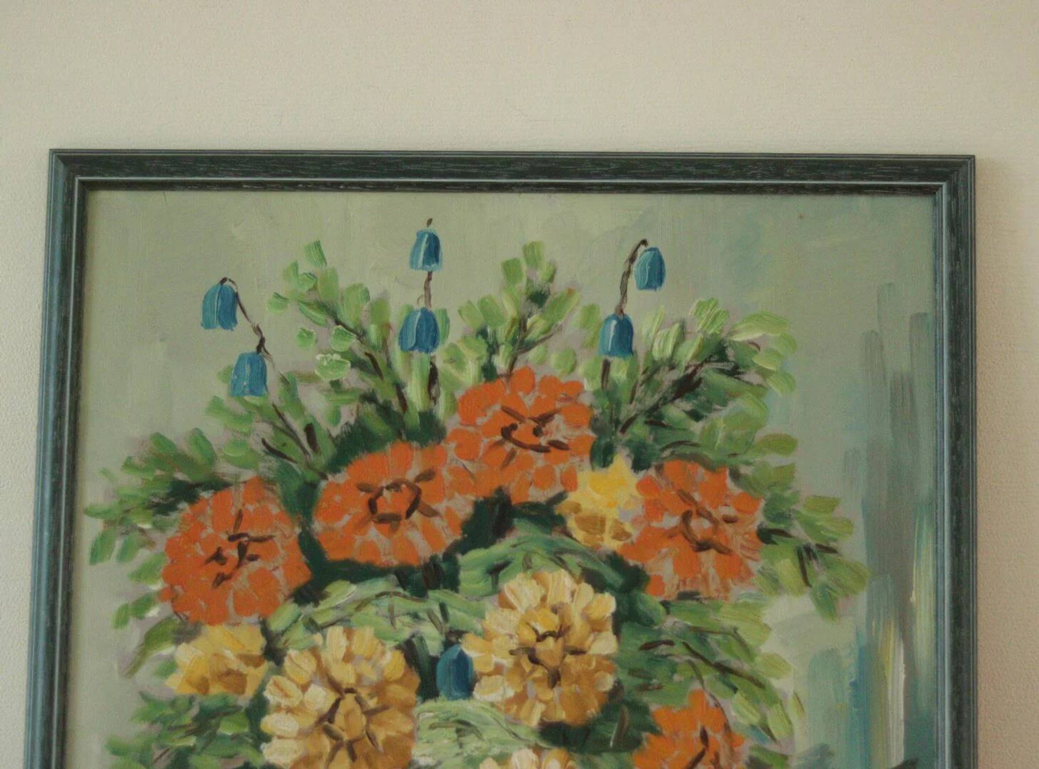 Original vintage oil painting on panel "Flowers in a vase"