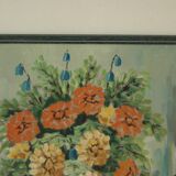 Original vintage oil on panel painting "Flowers in vase"