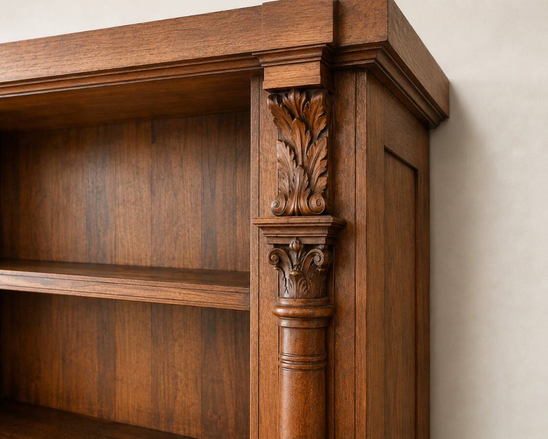 Imposing two-body buffet/library in solid oak and walnut from the Napoleonic III period.