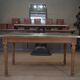 Oak and brass dining table Banque de France 1900