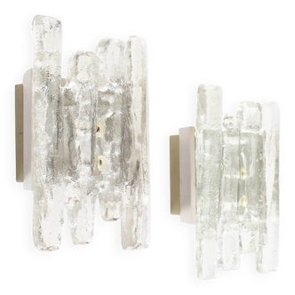 Paire de grandes appliques en « verre de glace » par Kalmar, Autriche, années 1960